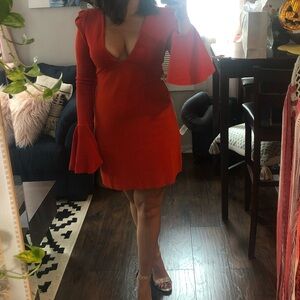 Free People Vibrant Red Long Sleeve Dress